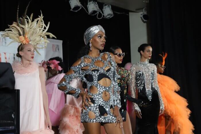 Bronx Fashion NYC’s models strut down the stage, wearing Sofia Davis’ House of Sofia Couture collections at the organization’s second fall fashion show at the Bronx Library Center on Sept. 17, 2022.