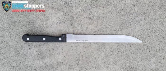 The knife the NYPD recovered from the 39-year-old on Friday, April 21, 2023. An officer shot the man while responding to a call in Morrisania.