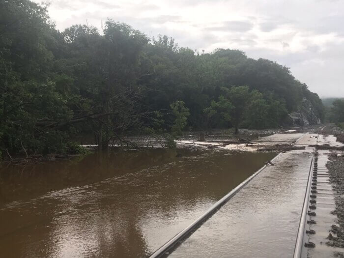 Metro-North tracks flood after heavy storms consumed Westchester, Putnam and Dutchess counties on Sunday, July 9, 2023.
