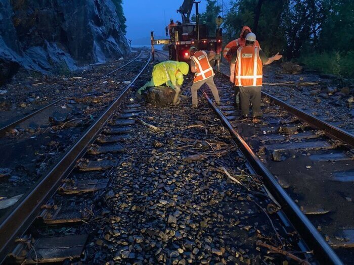 Some MTA crew members worked 24 hours straight after Metro-North tracks in the suburbs flooded on Sunday, July 9, 2023.