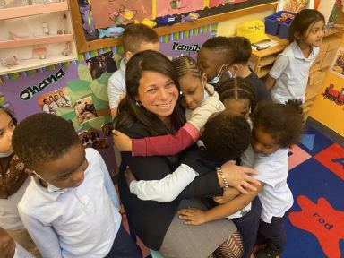 Eileen Torres works with preschool students.