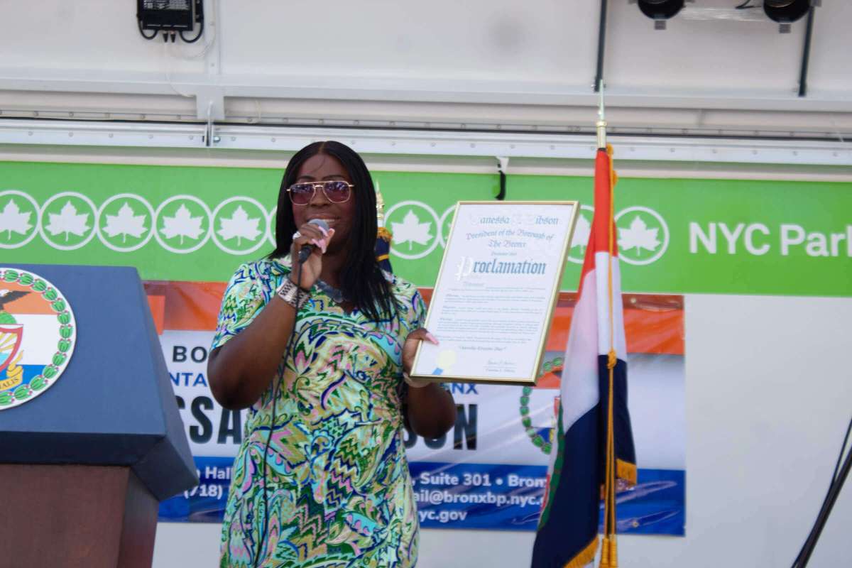 Bronx Borough President Vanessa Gibson presents an honorary proclamation during Black History Month 2023.