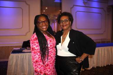 Gloria Bent Dietitian at Academy of Nutrition and Dietetics with Karen Skinner at the awards breakfast ceremony entitled “Standing on Their Shoulders Honoring Phenomenal Women.”
