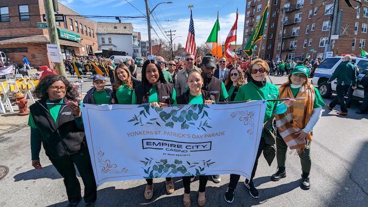 Empire City Casino by MGM Resorts team members marching in the 66th Yonkers St. Patrick’s Day Parade in 2023.