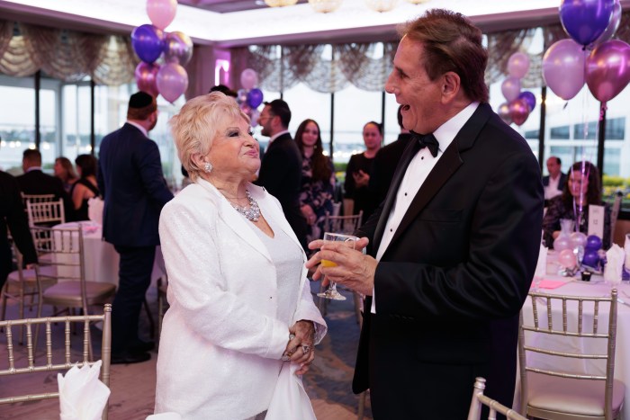 Victoria Schneps speaks with Ken Gelb during a gala hosted by Rebekah Rehab at Marina Del Rey in the Bronx on Thursday, May 16, 2024.