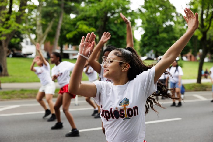 Dancers on Mosholu Parkway during the annual Bronx Week parade on Sunday, May 19, 2024.