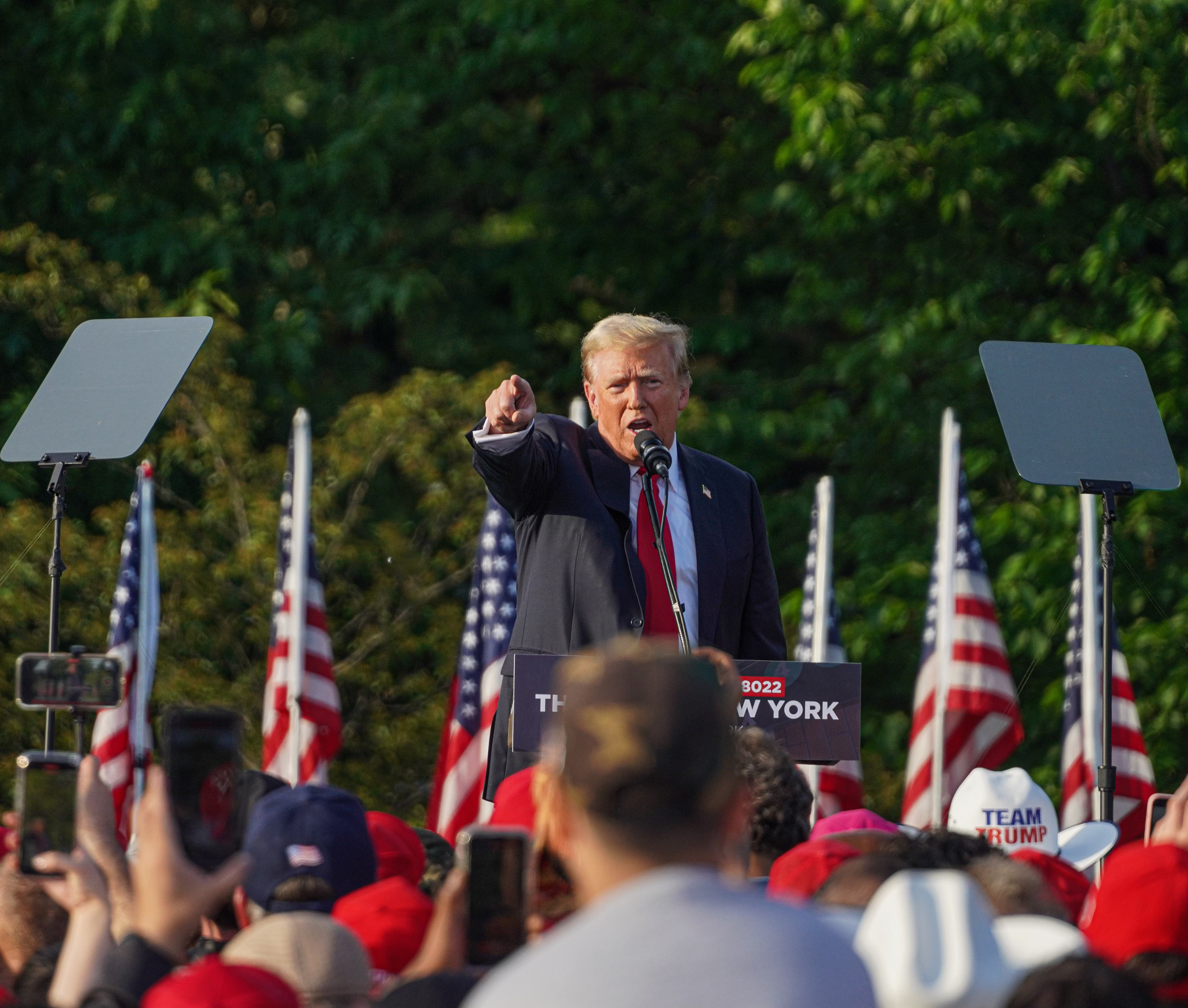 Inside his rally in Crotona Park, former President Donald Trump takes aim at Democrats and the media on May 23, 2024.
