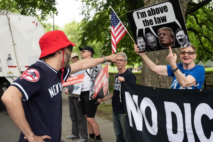 Members of Rise and Resist held a rally to counter former President Donald Trump's campaign event at Crotona Park on May 23, 2024.