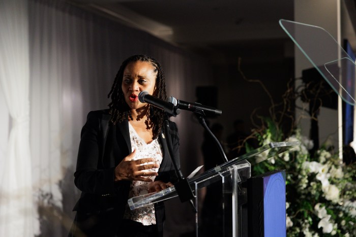 Honoree First Deputy Mayor Sheena Wright speaks during a gala hosted by Bronx Community Foundation at Bally's Golf Links at Ferry Point on Wednesday, June 5, 2024.