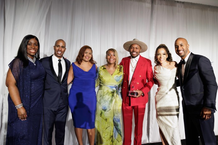 Derrick “D-Nice” Jones, third from right, is given the cultural icon award by Bronx Community Foundation at its inaugural gala at Bally's Golf Links at Ferry Point on Wednesday, June 5, 2024.