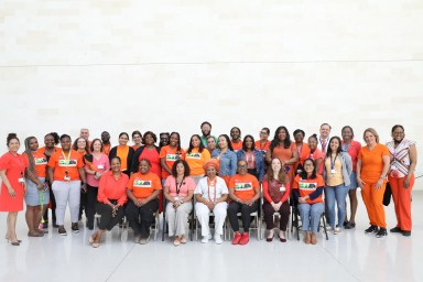 Staff at NYC Health+ Hospitals/Jacobi dress in orange for National Gun Violence Awareness Day on Friday, June 7, 2024.