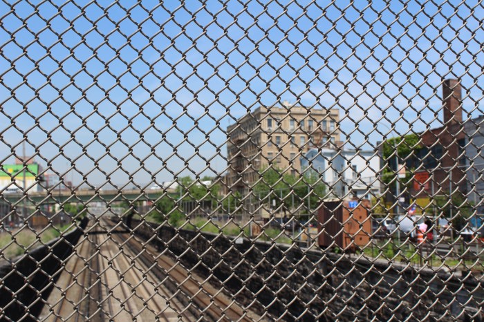 Train tracks run through the Bronx's 48th NYPD Precinct on Tuesday, May 21, 2024.