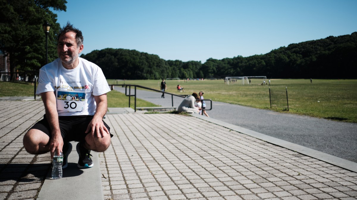 Oren Becker before running the Full Steam Ahead 5K in Van Cortlandt Park on June 15, 2024. Becker is a physician working at Mount Sinai working on research for Diffuse Intrinsic Pontine Glioma (DIPG).